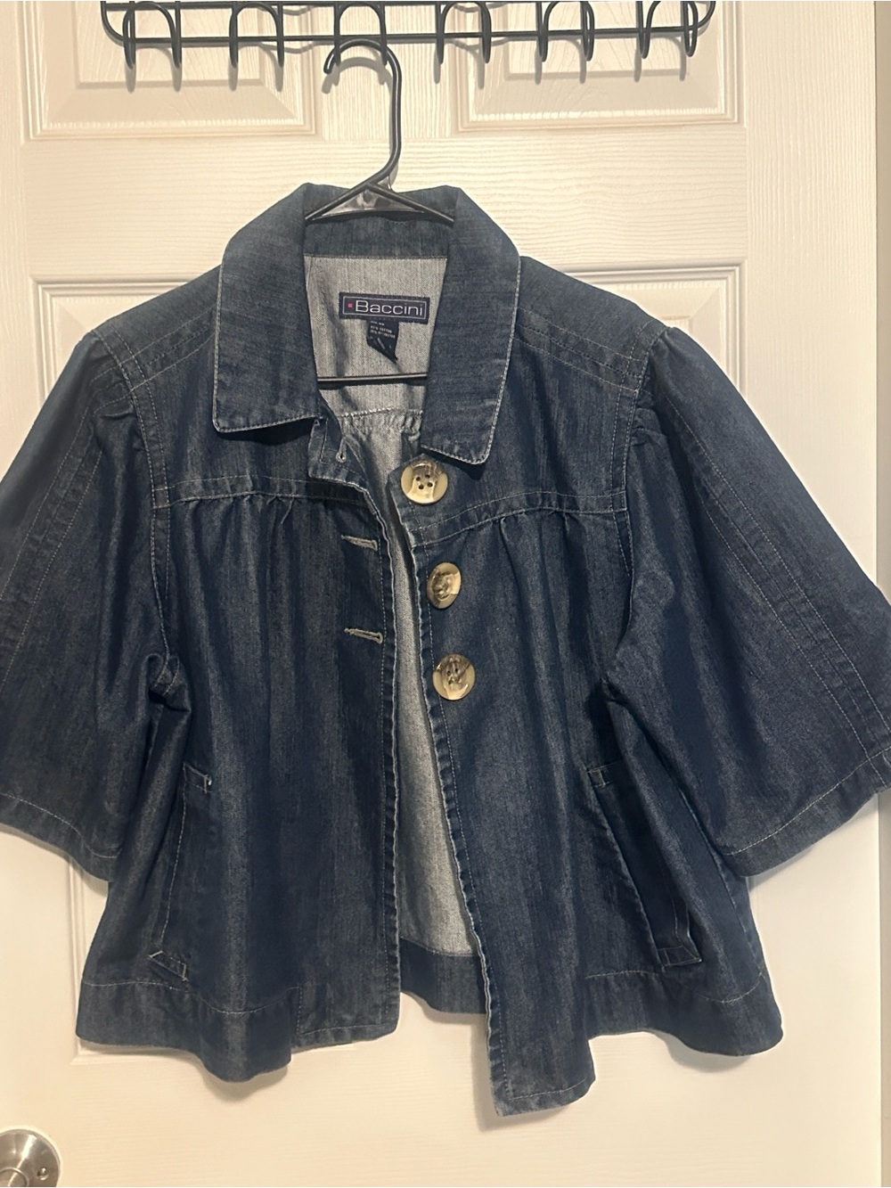 Baccini Dark Blue Short-Sleeve Denim Jacket with Large Contrast Buttons